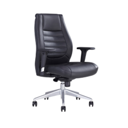Inviting Seating Experience: Boston Medium Back Chair with Arms and Sophisticated Black Leather