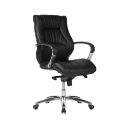 Luxury and Support: The Camry Medium Back Chair in Black Leather with Arms