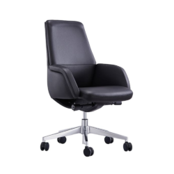 Executive Comfort Zone: Captain Medium Back Chair in Black Leather with Sleek Chrome Details