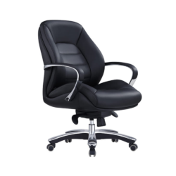 Professional Panache: The Magnum Medium Back Chair, a Fusion of Black Leather and Chrome Accents