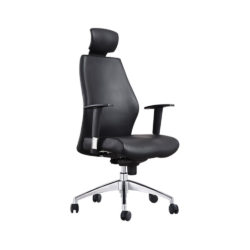 Contemporary Design: Ohio High Back Chair in Sleek Black Leather with Headrest and Arms