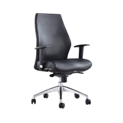 Stylish Seating Solution: Ohio Medium Back Chair with Arms in Elegant Black Leather